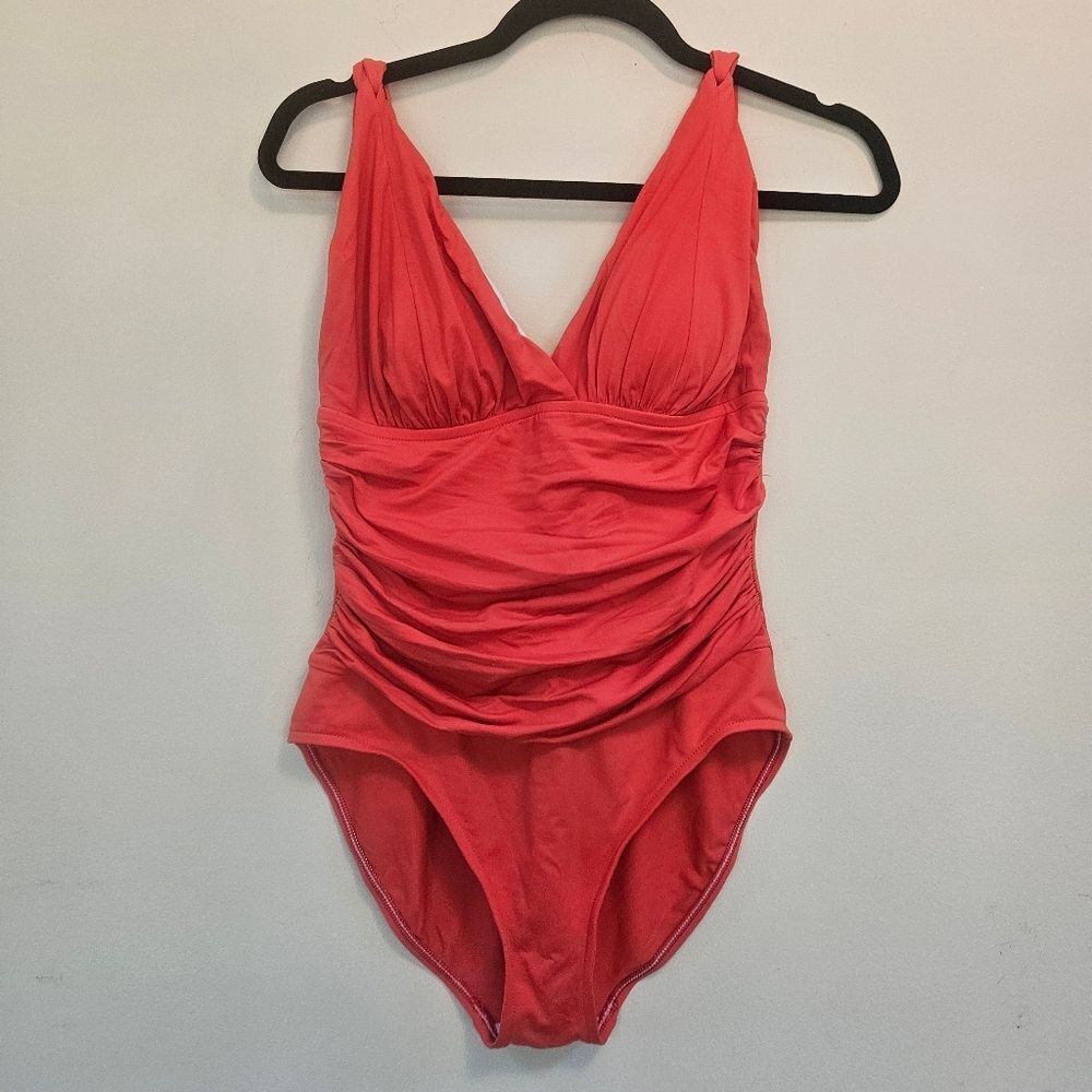 A.N.A. one piece swimsuit Sz 8 Ruched tummy panel figure flattering v neck